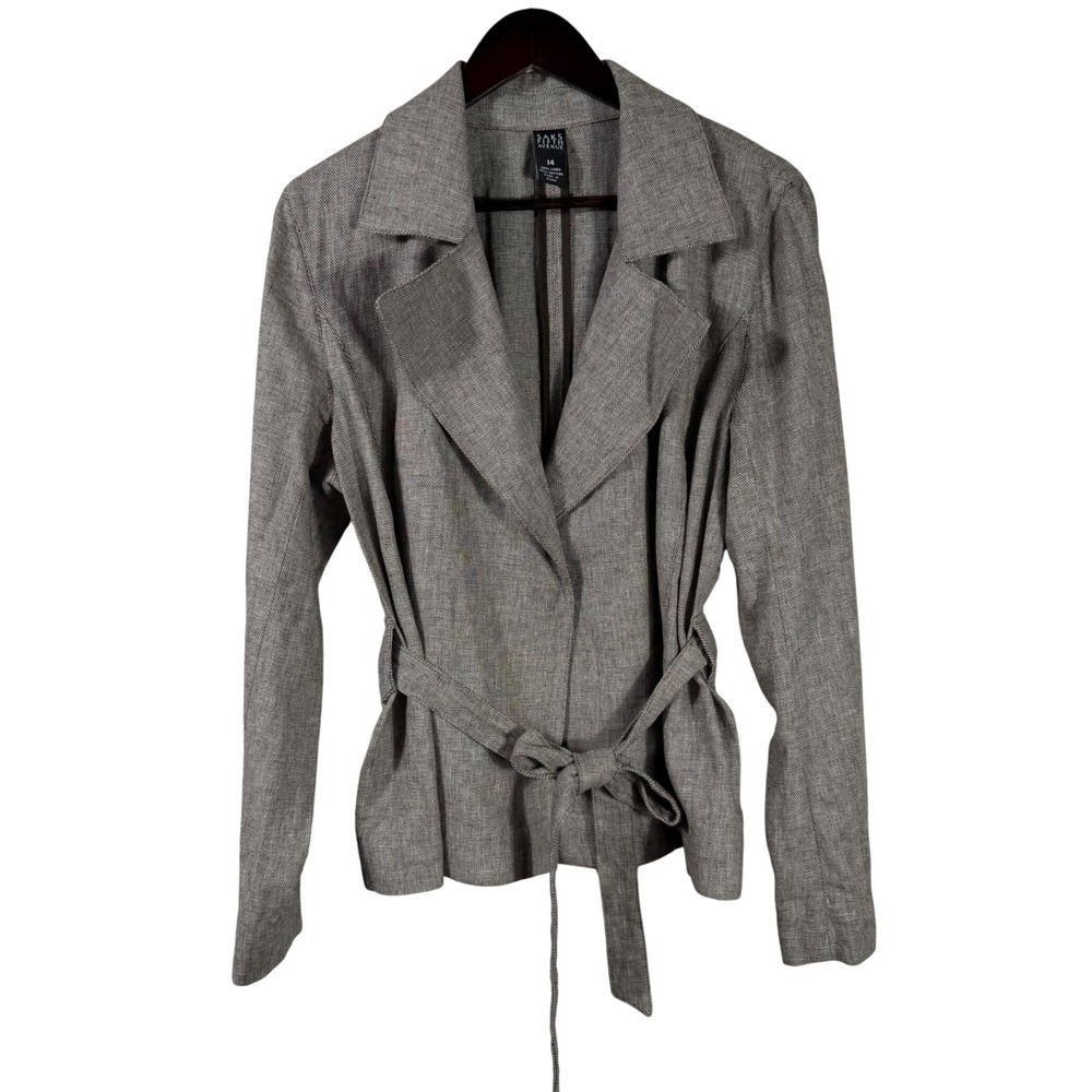 Saks Fifth Avenue Linen Blend Belted Jacket Size 14 Tailored‎ Neutral Blazer
